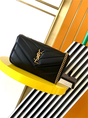 Y.S.L LOULOU Small in MATELASSÉ lambskin Gold Tone Metal Black Color