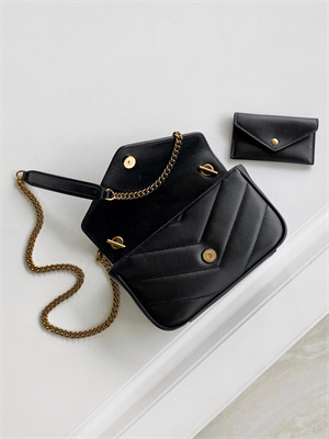 Y.S.L LOULOU Mini in MATELASSÉ lambskin Gold Tone Metal Black Color
