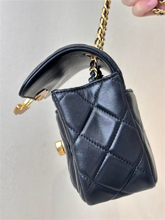 Ch*el mini flap bag shinny lambskin &gold tone metal black as5026
