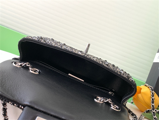 Cha.nel Evening Bag Crystal & Silver-Tone Metal  Black AS4298