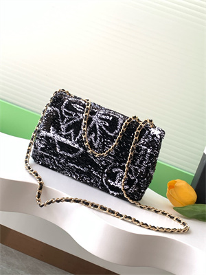 Cha.nel Flap Bag Sequins & Gold-Tone Metal Black/White AS4561
