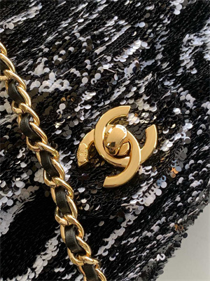 Cha.nel Flap Bag Sequins & Gold-Tone Metal Black/White AS4561