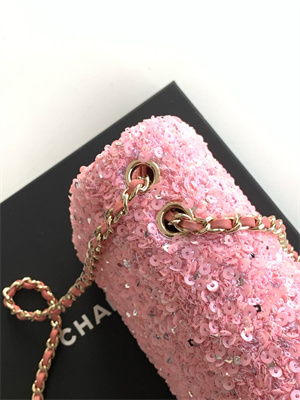 Cha.nel Mini Classic Handbag Sequins and Gold Tone Metal Pink A69900