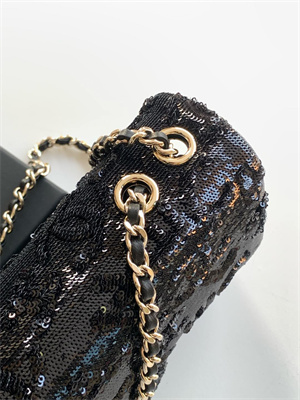 Cha.nel Mini Classic Handbag Sequins and Gold Tone Metal Black A69900