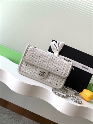 Cha.nel Mini Classic Flap Bag Tweed With Grey Leather Silver Tone Metal AS5243