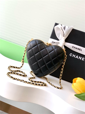 Ch*el heart shaped evening bag lamskin black as4027