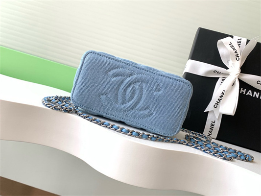 Ch*el long vanity with chain blue denim & silver-tone metal ap4404