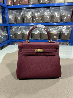Kelly Retourne Bag Togo Leather 25/28CM Gold/Silver Hardware In Bordeaux Color HS