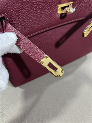 Kelly Retourne Bag Togo Leather 25/28CM Gold/Silver Hardware In Bordeaux Color HS