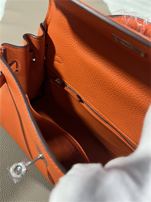 Kelly Retourne Bag Togo Leather 25/28CM Gold/Silver Hardware In Orange Color HS