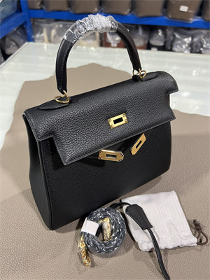Kelly Retourne Bag Togo Leather 25/28CM Gold/Silver Hardware In Black Color HS