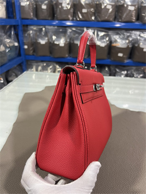 Kelly Retourne Bag Togo Leather 25/28CM Gold/Silver Hardware In Red Color HS