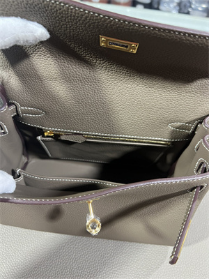 Kelly Retourne Bag Togo Leather 25/28CM Gold/Silver Hardware In Etoupe Color HS