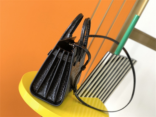 Y.S.L SAC DE JOUR BABY In Black Corcodile Embossed Leather Silver Tone Metal