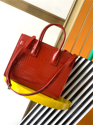 Y.S.L SAC DE JOUR BABY In Red Corcodile Embossed Leather Silver Tone Metal