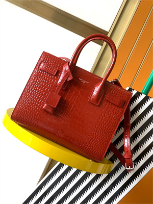 Y.S.L SAC DE JOUR BABY In Red Corcodile Embossed Leather Silver Tone Metal