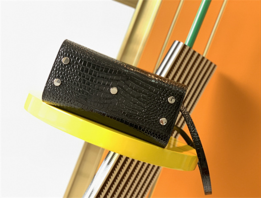 Y.S.L SAC DE JOUR NANO In Black Crocodile Embossed Leather Silver Tone Metal