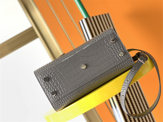 Y.S.L SAC DE JOUR NANO In Grey Crocodile Embossed Leather Silver Tone Metal