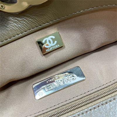 Cha.nel 19 Shopping Bag Lambskin Gold Tone Metal Brown AS3660