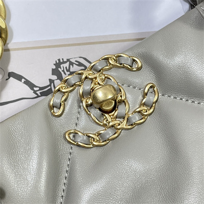 Cha.nel 19 Shopping Bag Lambskin Gold Tone Metal Lt Grey AS3660