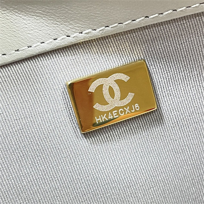 Cha.nel 19 Shopping Bag Lambskin Silver Tone Metal Grey AS3660