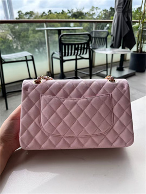 Ch*el medium classic flap bag grained calfskin gold tone metal pink 01112