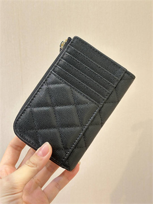 Ch*el zippy wallet black grained calfskin gold tone metal 3976