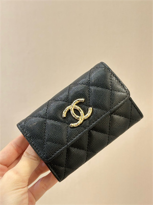Ch*el coin purse black grained calfskin gold tone metal 3978