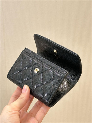 Ch*el coin purse black grained calfskin gold tone metal 3978