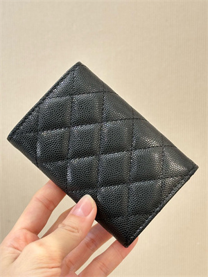 Ch*el coin purse black grained calfskin gold tone metal 3978