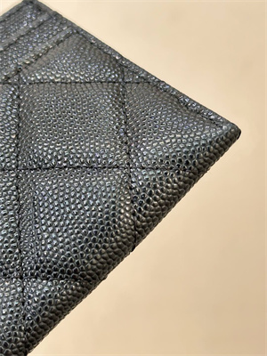 Ch*el card holder black grained calfskin gold tone metal 3878