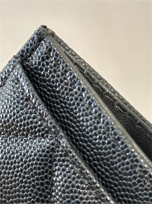 Ch*el card holder black grained calfskin gold tone metal 3878