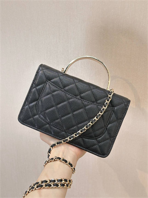 Ch*el wallet on chain with enamel top handle grained calfskin gold tone metal black 4853