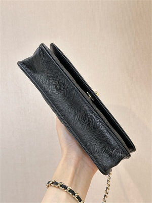 Ch*el wallet on chain with enamel top handle grained calfskin gold tone metal black 4853