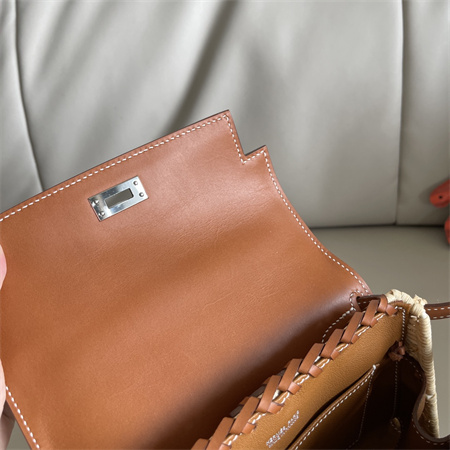 Kelly Mini Picnic Bag 20 Swift Leather Wicker Silver Tone Hardware Brown Color HS