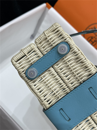 Kelly Mini Picnic Bag 20 Swift Leather Wicker Silver Tone Hardware Blue Color HS