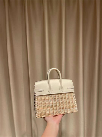 Bir.kin Picnic bag 25 Swift Leather Wicker Silver Tone Hardware White HS