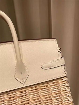 Bir.kin Picnic bag 25 Swift Leather Wicker Silver Tone Hardware White HS