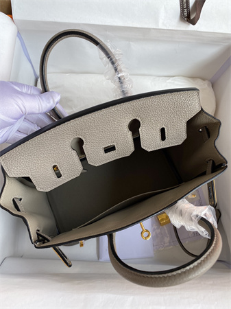 Bir.kin Bag Togo Leather 25/30/35 Gold/Silver Hardware In Gris Asphalte Color HS