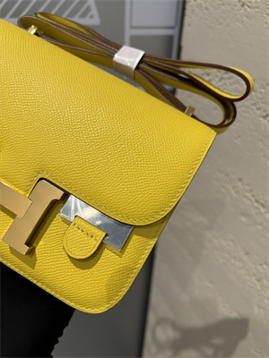 Constance Bag Epsom Leather 18CM Gold/Silver Tone Metal In Jaune Amber Color HS  (With mirror)