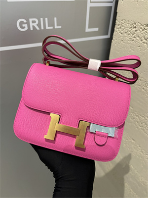 Constance Bag Epsom Leather 18CM Gold/Silver Tone Metal In Fuschia Color HS (With mirror)