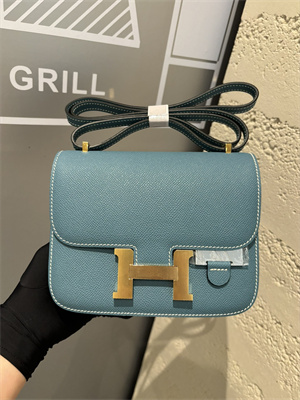 Constance Bag Epsom Leather 18CM Gold/Silver Tone Metal In Blue Jean Color HS(With mirror)