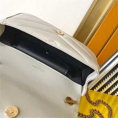 Y.S.L LOULOU Mini in MATELASSÉ lambskin Gold Tone Metal White