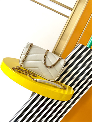 Y.S.L LOULOU Mini in MATELASSÉ lambskin Gold Tone Metal White