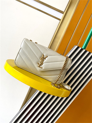 Y.S.L LOULOU Small in MATELASSÉ lambskin Gold Tone Metal White
