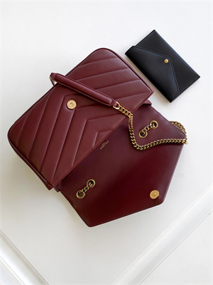Y.S.L LOULOU Medium in MATELASSÉ lambskin Gold Tone Metal Burgundy