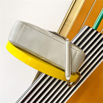 Y.S.L LOULOU Medium in MATELASSÉ lambskin Gold Tone Metal White