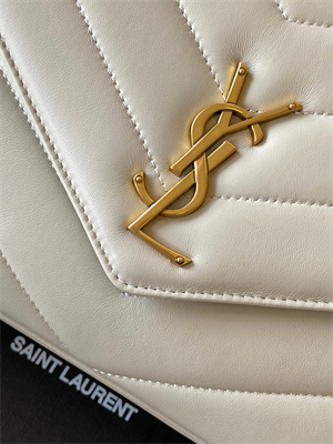 Y.S.L LOULOU Medium in MATELASSÉ lambskin Gold Tone Metal White