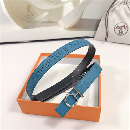 H**mes reversible belt 25mm epsom leather silver tone hardware blue/black