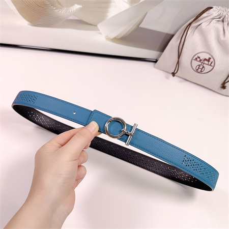 H**mes reversible belt 25mm epsom leather silver tone hardware blue/black